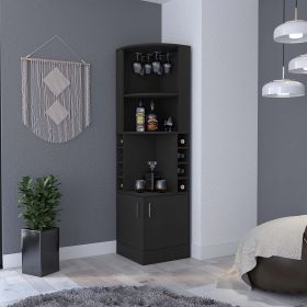 Bar Cabinet Papprika, 8 Wine Cubbies, Double Door, Black Wengue Finish