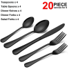 Black Silverware Set, Vesteel 20 Piece Stainless Steel Flatware Cutlery Set for 4, Mirror Finish, Dishwasher Safe