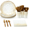 144 Piece White and Gold Party Supplies for Wedding, Birthday - Gold Table Decorations with Plates, Napkins, Cups, and Cutlery (Serves 24)