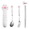 Travel Utensils, 4 Pcs Portable Flatware Set - Cutlery Set w/ Stainless Steel Fork Spoon Chopsticks & Case for School, Office, Picnic (Cat Paws)