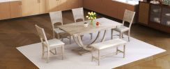 TOPMAX 6-Piece Wood Half Round Dining Table Set Kitchen Table Set with Long Bench and 4 Dining Chairs, Modern Style, Natural