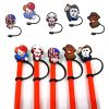 6pcs Reusable Silicone Straw Tip Caps - Scary Clown Design - Perfect for Halloween Decorations and Drinking