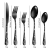 Cibeat Black Silverware Set, 20-Piece Stainless Steel Flatware, Flower Pattern Forks and Spoons Set with Knives, Mirror Finish & Dishwasher Safe